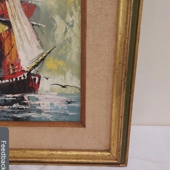 Antique oil painting of a Barque tall ship, framed and unsigned. - Picture 13 of 16
